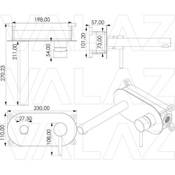 Grifo lavabo empotrado monomando caño recto de 21 cm