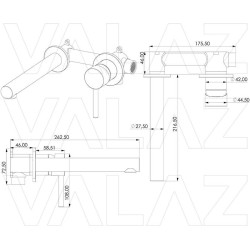 Grifo lavabo empotrado acero cepillado  caño 21cm monomando