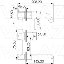 Grifo de lavabo caño corto 15 cm empotrado negro mate redondo