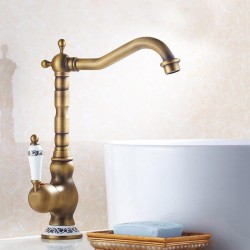 Grifo de lavabo alto retro dorado envejecido diseño vintage