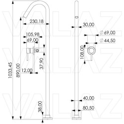 Grifo tótem empotrado de lavabo exenta/ bañera oro cepillado monomando