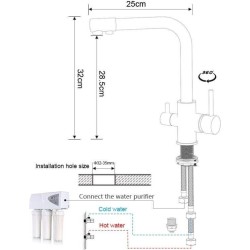 Grifo de cocina nikel con ósmosis integrada 3 vías acero cepillado