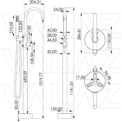 Grifo para bañera exenta acero cepillado monomando