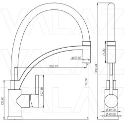 Grifo de cocina monomando con caño flexible y giratorio gun metal