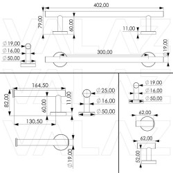 Accesorios de baño en oro mate de acero inoxidable SUS304: Toallero 40cm + portarrollos + percha