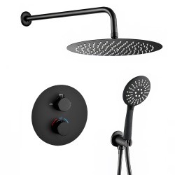Conjunto de ducha empotrada negro mate termostático redondo