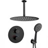 Conjunto de ducha empotrada negro mate termostático redondo a techo