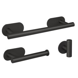 Accesorio de baño adhesivos sin taladro redondo con toallero 30cm+portarrollo+ percha  en negro mate