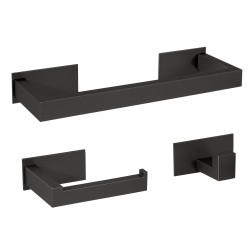 Accesorio de baño adhesivos sin taladro cuadrado con toallero 30cm+portarrollo+ percha en negro mate