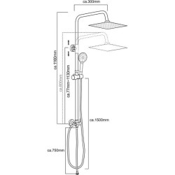 Columna de ducha de acero inoxidable cuadrada sin grifo
