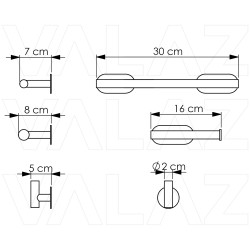 Accesorio de baño adhesivos sin taladro redondo con toallero 30cm+portarrollo+ percha  en negro mate