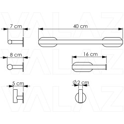 Accesorio de baño adhesivos sin taladro redondo con toallero 40cm+portarrollo+ percha en cromado