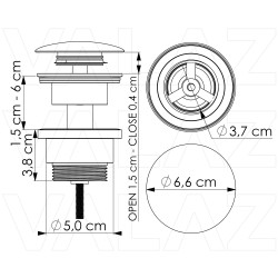Tapón blanco para lavabo válvula click clack