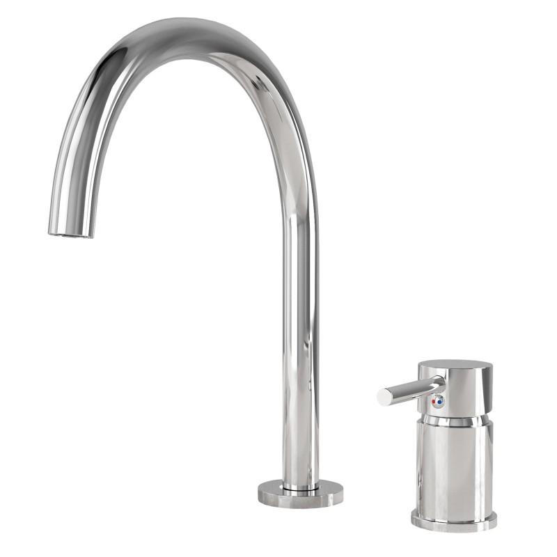 Grifo de lavabo encastrado con cuello cisne redondo cromado