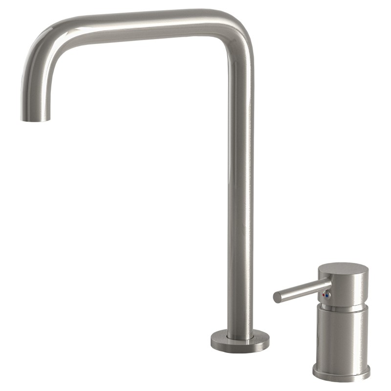 Grifo lavabo encastrado alto pica acero cepillado monomando giratorio