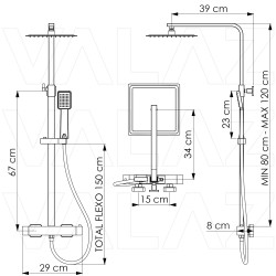 Conjunto de barra ducha termostática cuadrada acero inoxidable Serie Segura