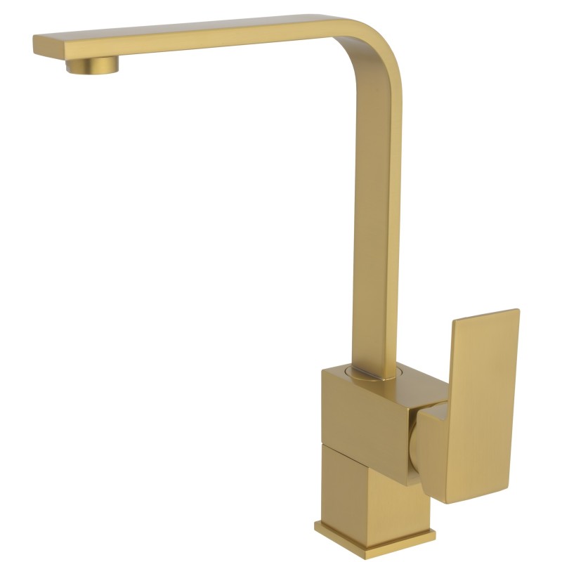 Grifo de cocina giratorio cuadrado monomando giratorio oro mate serie Lor