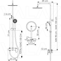Barra de ducha monomando acero inoxidable redonda negro mate serie Viar