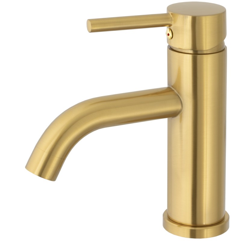 Grifo de lavabo monomando dorado cepillado caña redonda Serie Jabalon Grifo de lavabo monomando dorado cepillado caña redonda Serie Jabalon