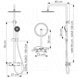 Columna de ducha/bañera cromada termostática redonda