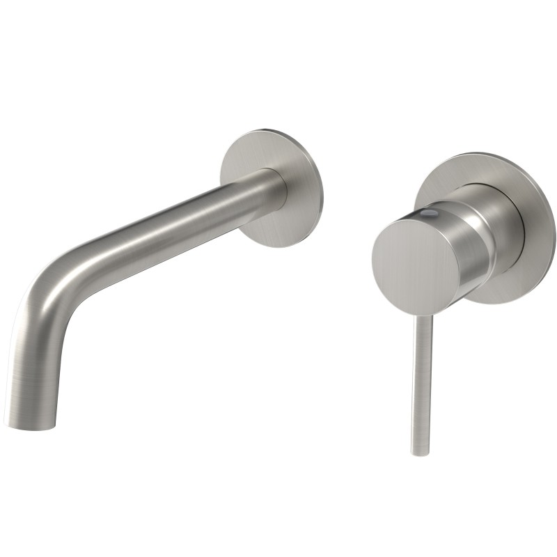 Grifo lavabo  empotrado caño fino redondo fijo acero cepillado de 21cm