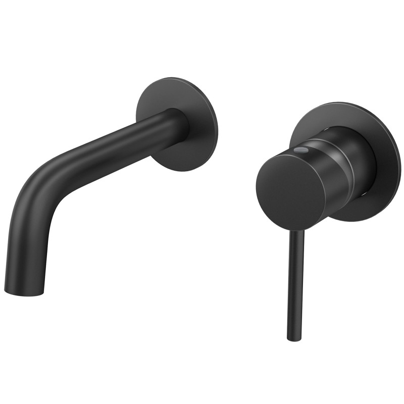 Grifo lavabo empotrado caño 15cm fino  redondo fijo negro mate