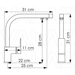 Grifo de cocina monomando 3 vías cuadrado con osmosis en cromado serie Porcos