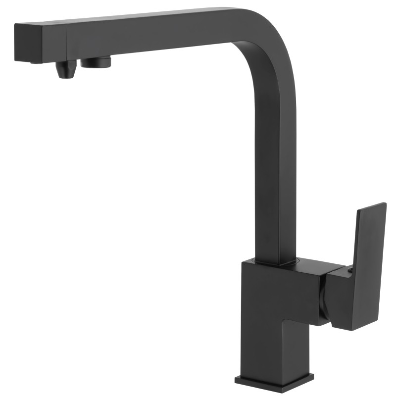 Grifo de cocina monomando 3 vías cuadrado con osmosis en negro mate serie Porcos
