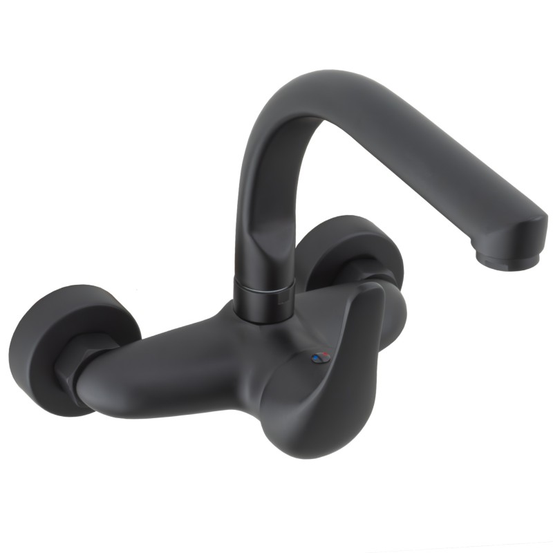 Grifo de cocina a pared redondo negro mate serie Genil