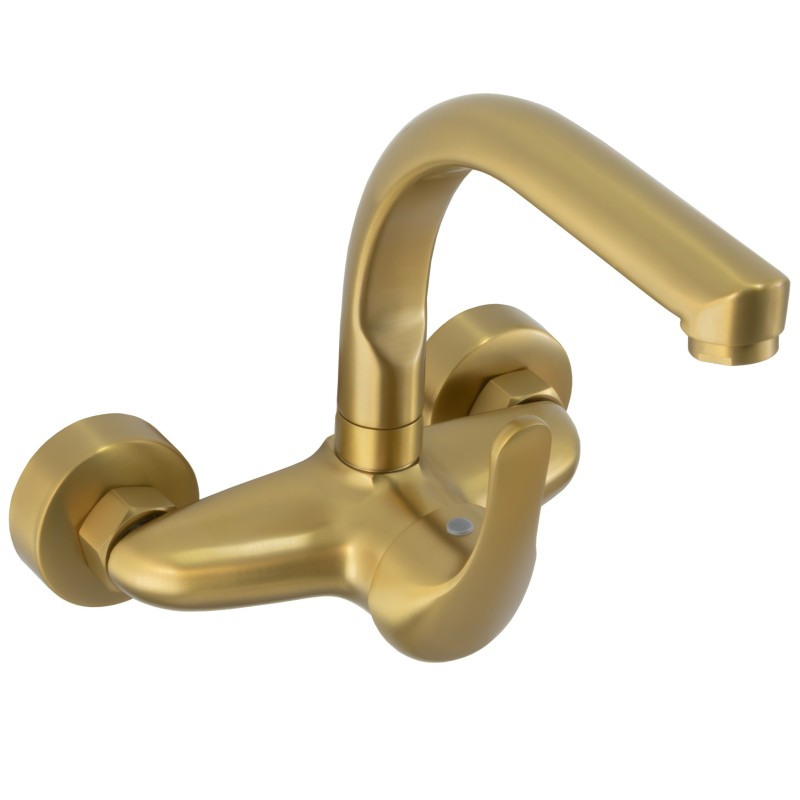Grifo de cocina a pared redondo oro mate serie Genil