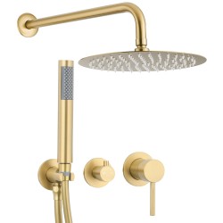 Ducha empotrada redonda monomando oro mate