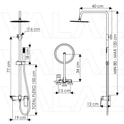 Barra de ducha monomando redonda negro mate serie Valdivia