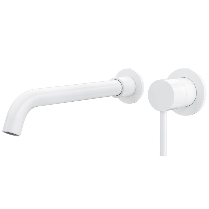 Grifo lavabo empotrado blanco  caño largo 26cm monomando redondo