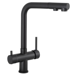 Grifo de cocina monomando 3 vías redondo  con osmosis  y extraíble en negro mate serie Vernisa