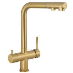 Grifo de cocina monomando 3 vías redondo  con osmosis  y extraíble en oro mate serie Vernisa