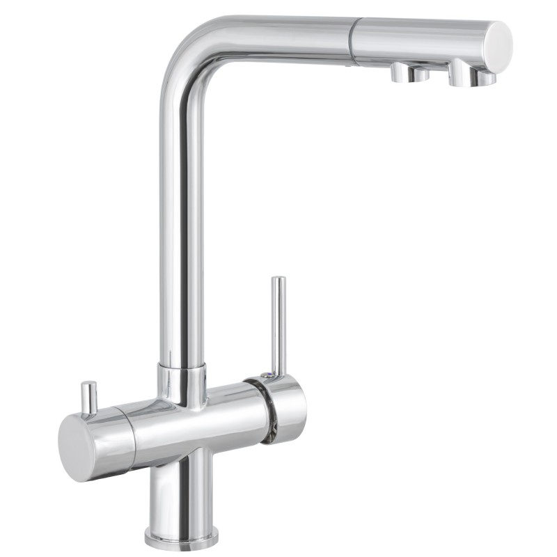 Grifo de cocina monomando 3 vías redondo  con osmosis  y extraíble en cromado serie Vernisa