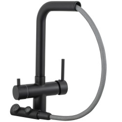 Grifo de cocina monomando 3 vías redondo  con osmosis  y extraíble en negro mate serie Vernisa