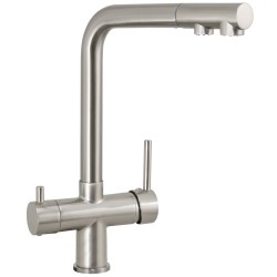 Grifo de cocina monomando 3 vías redondo  con osmosis  y extraíble en acero cepillado serie Vernisa