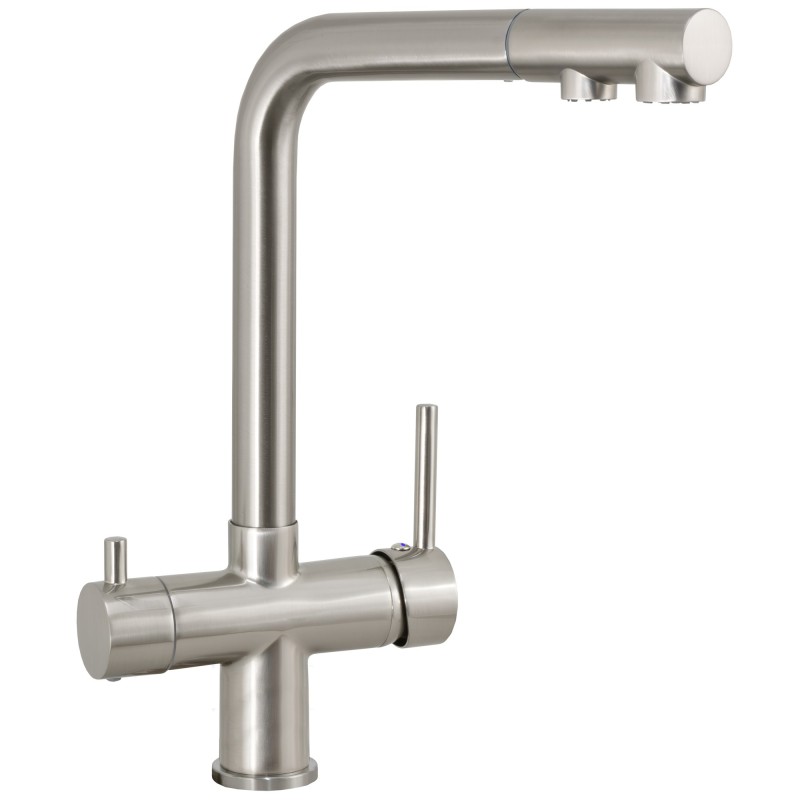 Grifo de cocina monomando 3 vías redondo  con osmosis  y extraíble en acero cepillado serie Vernisa