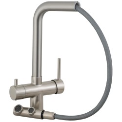 Grifo de cocina monomando 3 vías redondo  con osmosis  y extraíble en acero cepillado serie Vernisa