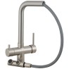 Grifo de cocina monomando 3 vías redondo  con osmosis  y extraíble en acero cepillado serie Vernisa