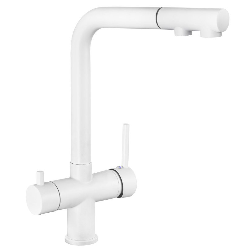 Grifo de cocina monomando 3 vías redondo  con osmosis  y extraíble en blanco serie Vernisa