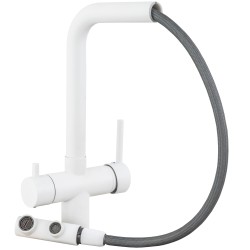 Grifo de cocina monomando 3 vías redondo  con osmosis  y extraíble en blanco serie Vernisa