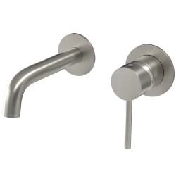 Grifo lavabo empotrado caño 15cm fino redonda fijo acero cepillado