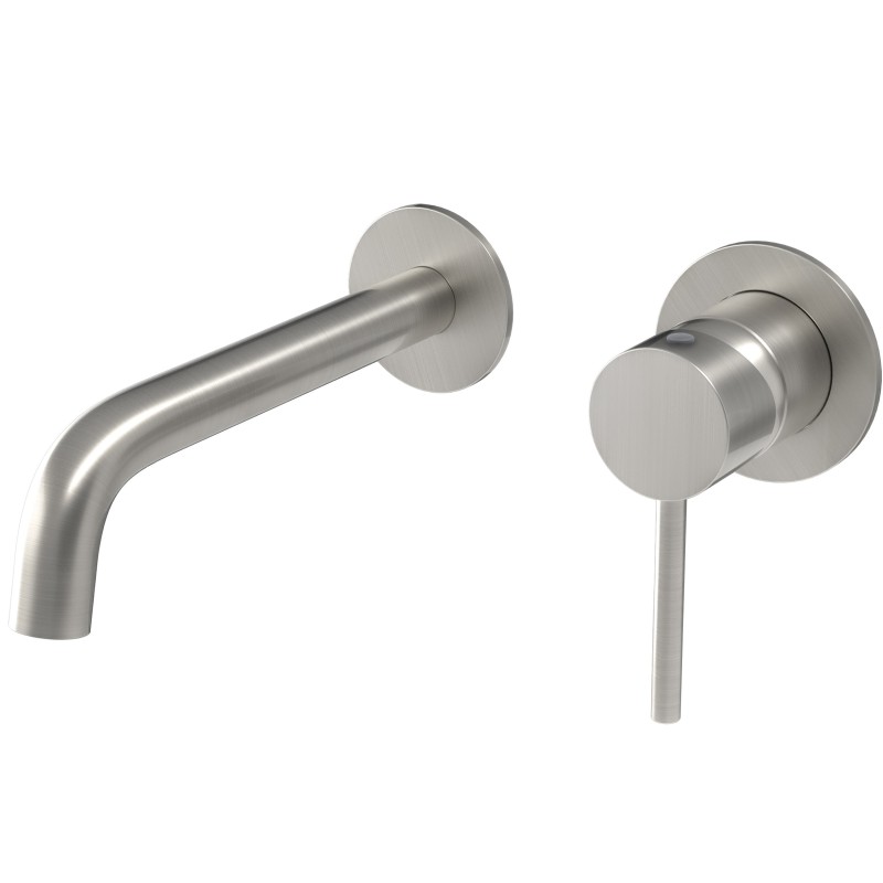 Grifo lavabo  empotrado caño fino redondo fijo acero cepillado de 21cm