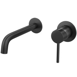 Grifo lavabo empotrado caño fino redondo fijo negro mate de 21cm