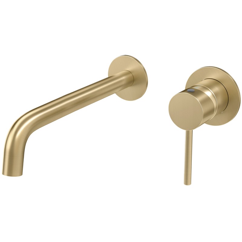 Grifo lavabo oro mate cepillado empotrado caño 26cm fino redondo fijo
