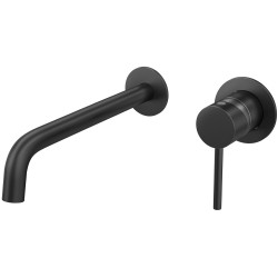 Grifo lavabo empotrado caño 26cm fino  redondo fijo negro mate