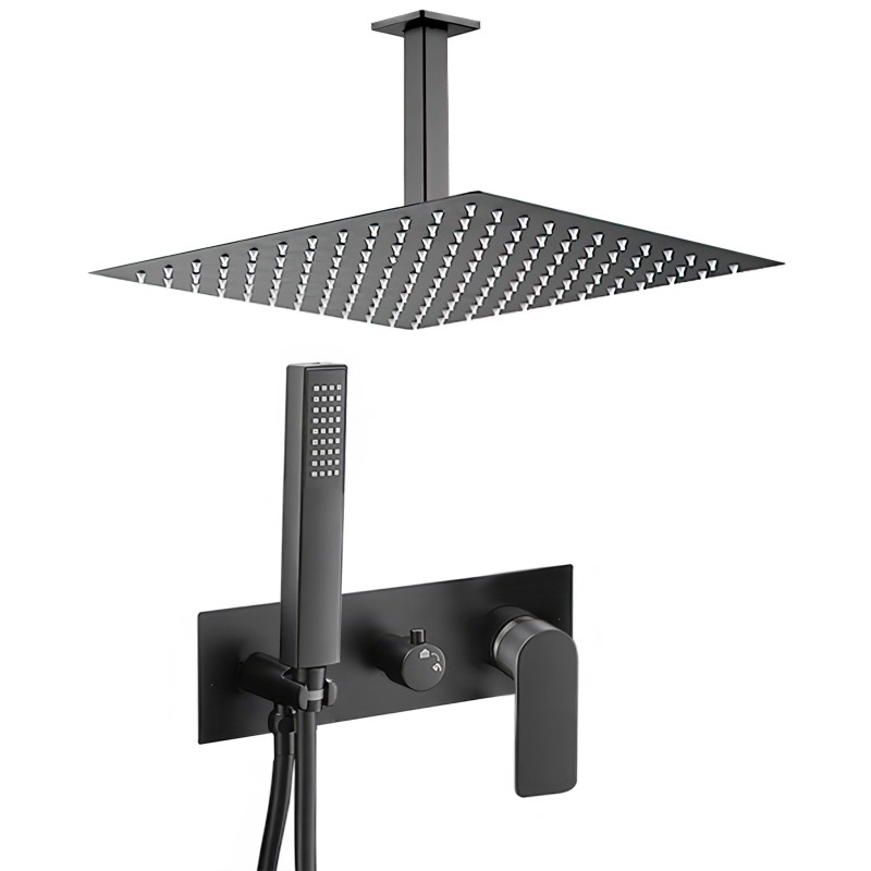 Ducha empotrada cuadrada monomando negro mate a techo