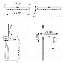 Ducha encastrada a ras de techo negra mate monomando
